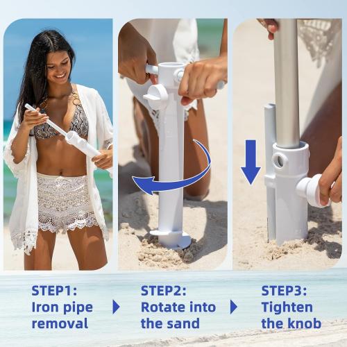 AMMSUN Beach Umbrella With Sand Anchor & Table Tray, 6.5ft Portable Heavy Duty Sun Outdoor Umbrella, UV 50  Protection, Carry Bag for Patio, Pool and Garden, Blue