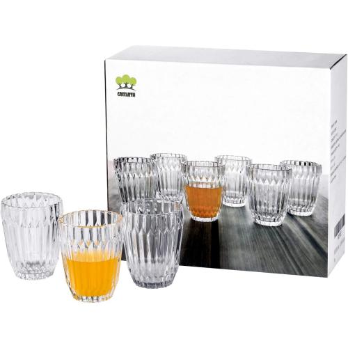 Everest Global Orogami Juice Glasses 9.3 oz. set of 6 from 1500 C Tabletop Stripe Cup Old Fashion Tumbler Antique European Style woman Drinking Water Glassware Whiskey Iced-tea Beverage Milk Soda Coke for Home