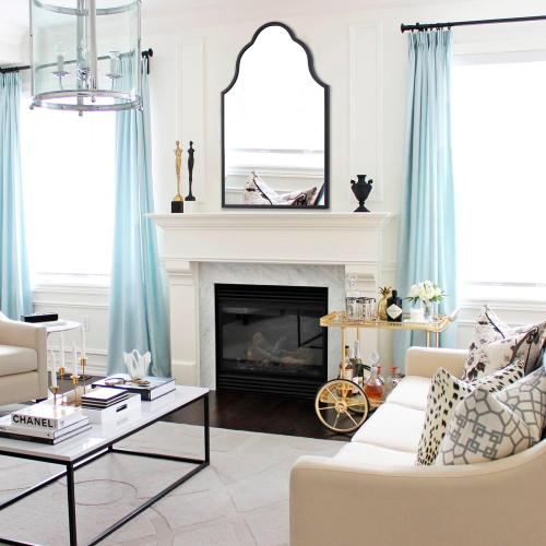 Chende Black Bathroom Mirror for Over Sink, 32X20 Arched Mirrors with Scalloped Wooden Frame, Elegant Decorative Mirror for Living Room, Dining Room, Entryway