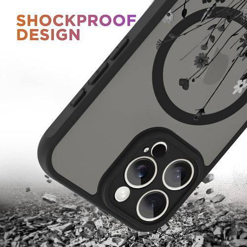 OOK Magnetic for iPhone 16 Pro Max Case [Compatible with MagSafe] Black Wild Flower Slim Translucent Matte for iPhone 16 Pro Max Camera Lens Protection Cover, Wild Flower (6.9)