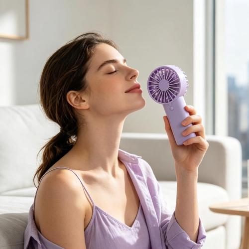 Portable Handheld Fan, Small Handheld Personal Fan with Lanyard, Lightweight Battery Operated Fans (Batteries Not Included), Quiet Compact Cooling Fans for Travel Camping Outdoor, Purple