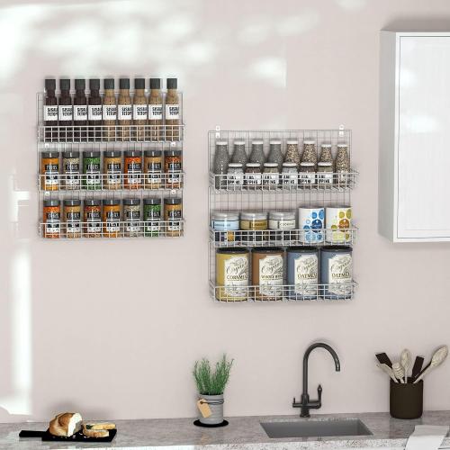 Size 6 tier Color Silver Spice Rack Organizer 6-Tier Wall Mounted & Over the Door Spice Racks for Kitchen Pantry Bathroom,Two Size, Large Capacity, Silver