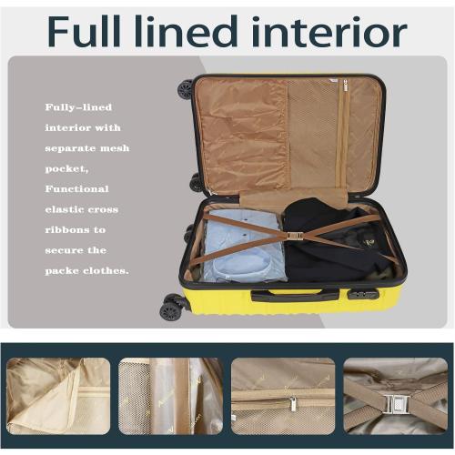 Luggage Sets 3 Piece(20/24/28)-Suitcase Set- Luggage with Wheels-PC   ABS Durable Lightweight Rotating hardshell suitcase 5PCS(Yellow)