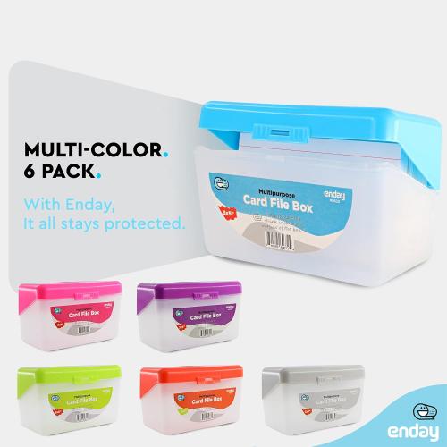Enday Index Card Holder, 3x5 Note Flash Card Organizer Case, Stackable Index Card File with flip top, Recipe Purple, Red, Green, Blue, Grey, Pink Holder, Holds 250 Cards, Multicolor (12 Pack)