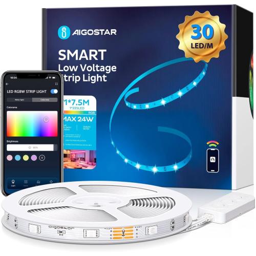 24.6 Ft Aigostar wifi Alexa Smart LED Strip Lights, 24.6ft RGB Led Strip Light with Smart App Control Remote, Led Lights for Bedroom,TV,Party and Christmas, MUSIC Sync Color Changing Light, Vioce control