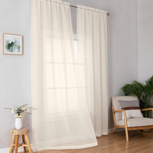 OWENIE Cream Sheer Curtains 84 inches Long 2 Panels Set for Bedroom Living Room, Soft Solid Living Room Sheer Curtain, Rod Pocket Light Filtering Curtains, 2 Pcs Each 42“ W x 84 L,Cream