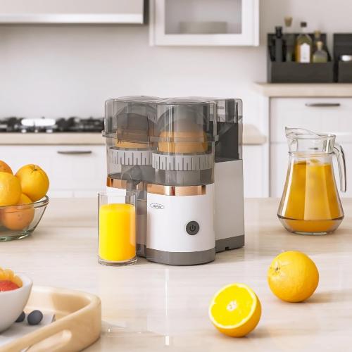 Sunvivi Dual Head Electric Citrus Juicer, Plug-in Model Juicer Machine with Power Cord & Cleaning Brush, Portable Lemon Squeezer for Fresh Orange, Lemon, Lime, Kiwi, Grapefruit, Easy to Clean & Use