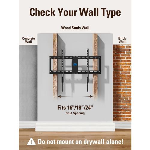 Mounting Dream TV Mount Fixed for Most 42-84 Inch Flat Screen TVs, TV Wall Mount Bracket up to VESA 600 x 400mm and 132 lbs - Fits 16/18/24 Studs - Low Profile and Space Saving MD2163-K