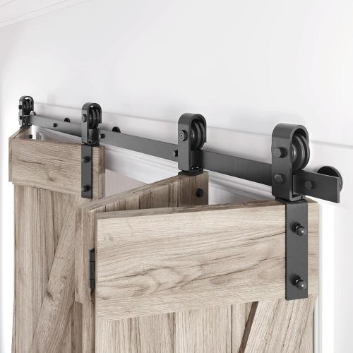 52 Bifold Sliding Barn Door Hardware Track Kit,Side Mounted Black J Shape Roller,Smoothly and Quietly,Assembly Easy,Fit Four 12 Bi-Folding Doors (Door Not Included)