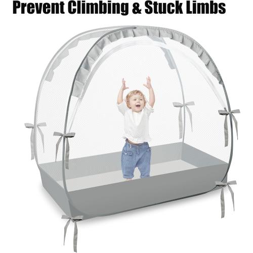 PandaEar Pop Up Crib Tent to Keep Baby from Climbing Out, Breathable Crib Net Mesh Canopy, Babies Crib Cover with Zipper, Easy Installation (Grey)