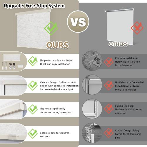 Cordless Blackout Roller Shades Blinds for Windows Free-Stop,Pull Down Room Darkening with Valance,Thermal Insulated Woven Fabric Window Door Blinds for Home,Office,Linen 34 W x 72 H