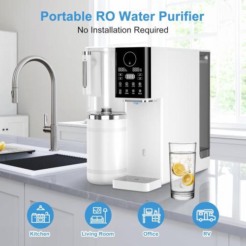 Reverse Osmosis Water Filter, Water Purifier, 8-Stage RO Filtration System, Portable Water Purifier Countertop for Kitchen, Office, RV, No Installation, White