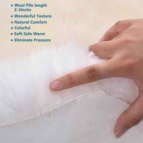 Premium Genuine Sheepskin Rug, Fuzzy Fluffy Shaggy Fur Wool Area Carpet for Soft Fur Pray Pup Mat,Bedroom,Living Room,Chair Sofa Seat Cover,Ivory White, 2' x 6'