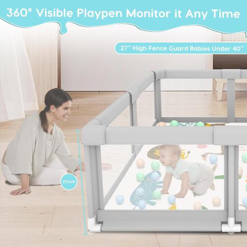 Fshibila Baby Playpen with Mat, Baby Playpens for Babies and Toddlers, BabyFence Play Pen for Indoor & Outdoor, Sturdy Safety Play Yard with Soft Breathable Mesh, 50 * 50 * 27 inches Grey
