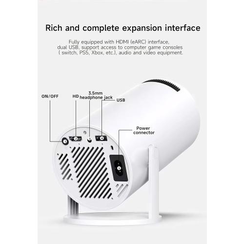 Mini Projector, 4K Decoding, 1080P Resolution, Compatible with Smartphones, Laptops, Tablets and Home Theater Devices, Equipped with Bluetooth 5.0 and Wi-Fi 6, Runs on Android 11.0 System