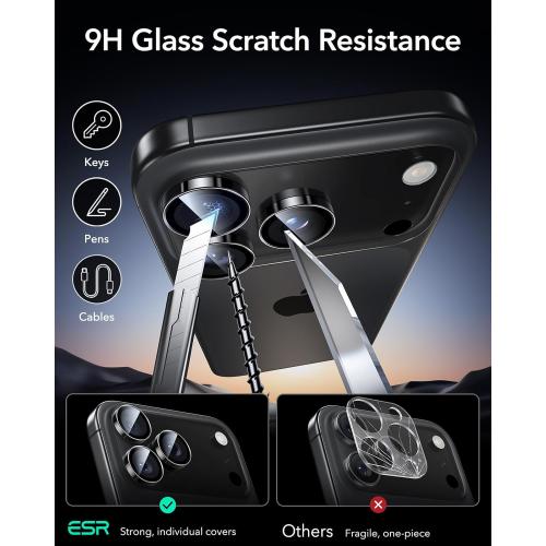 ESR Camera Lens Protector for iPhone 17 Pro Max/17 Pro/16 Pro Max/16 Pro/15 Pro Max/15 Pro/14 Pro Max/14 Pro, Ultra-tough HD Individual Camera Protectors, Ultra-thin Tempered Glass, 1 Pack, Black