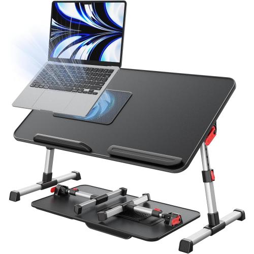 Laptop Desk for Bed with Cooling Fan, SAIJI Height & Angle Adjustable Laptop Stand for Bed, Lap Desk Tray Table, Lightweight Foldable Portable Computer Table for Couch Sofa Chair Floor Desk (Black)