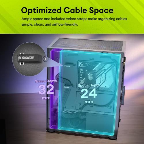 Okinos Aqua UNO Micro ATX Case, No Radiator Support, Max GPU Length 309mm, Quick-Release Panoramic Tempered Glass Front & Side, 3x120mm ARGB Fans Pre-Installed, Type-C 5Gbps, Black