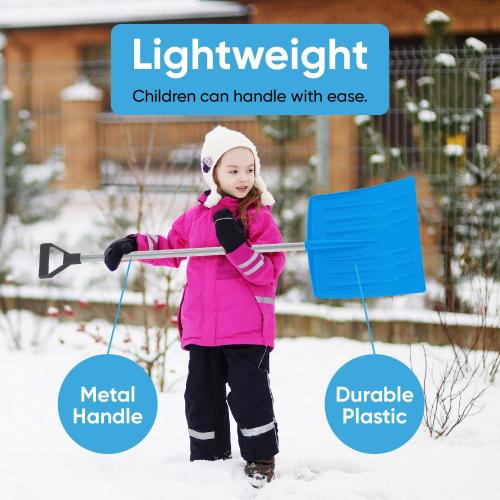 Superio Kids Snow Shovel Plastic Small Shovel for Snow Removal with Wooden Handle Heavy Duty 12 Blade, Blue 3 Pack
