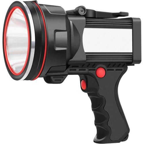 Rechargeable Spotlight Flashlight, Waterproof Outdoor Handheld Spot Light, Built-in Kickstand and Phone Charger, Emergency Light for Camping, Boat, Hunting, Hiking