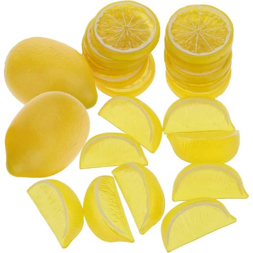 Woration 20 Pack Simulation Lemon & Slices Blocks Set, Artificial Plastic Lemon Slice Lifelike Fake Lemon Decor Fake Fruit for Wedding Photography Prop Party Display