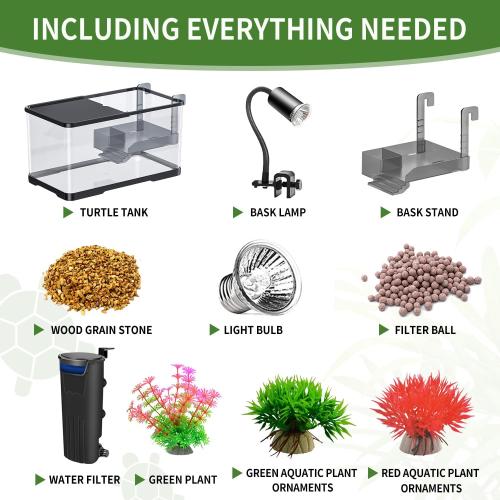 (Tank   Light   Filter   Filter Balls) Turtle Tank Kit, Turtle Tank Starter Kit,Bottom Drainage, Multi-Function Areas for Turtles, Crabs,Fishes, Amphibians,Reptiles. (21.65 × 12.28 × 12.28 Inch)