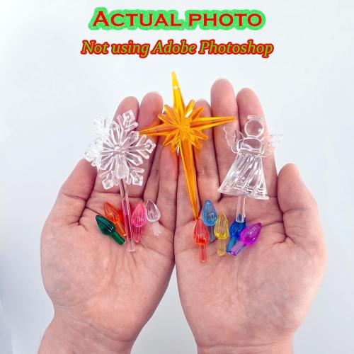 110Pcs in 10 Colors Ceramic Christmas Tree Replacement Bulbs - Plastic Lights Pegs, Included Angel Topper＆Snowflake Top＆Cross Stars.