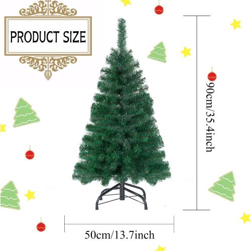 3FT Artificial Christmas Tree Green Tabletop Christmas Tree with Metal Stand Mini Xmas Pine Tree for Party Supplies Indoor Outdoor Holiday Home Decoration(Green)