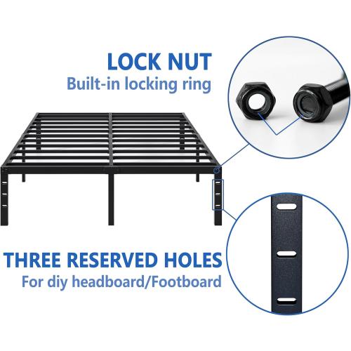 Metal Bed Frame,Queen Size Bed Frame with Storage Space,Heavy Duty Sturdy Mattress Foundation,Easy Assembly,No Box Spring Needed, Black,14 Inch,Queen