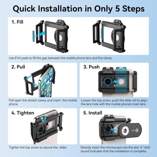 APEXEL 300X Phone Microscope Lens, Phone Camera Micro Lens with Universal Clip/LED Light/CPL, Mini Pocket Microscope, Phone Lens Attachment Fit for iPhone 16/15/14/13, Samsung, and Most Smartphone