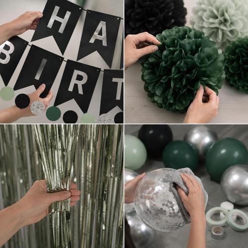 ANSOMO Sage Green and Black Happy Birthday Party Decorations Men Boys