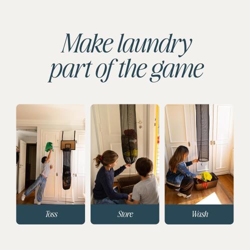 ActiveJoy – Basketball Laundry Hamper – Wooden Backboard & Mesh Hoop Laundry Basket – Over Door Hanging Organizer for Kids - Cedarwood Brown