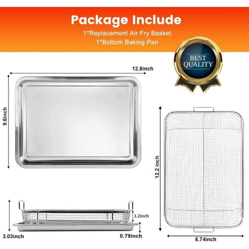 Air Fryer Basket for Oven,2 Pieces 12.2'' * 8.74'' Non-stick Stainless Steel Mesh Grill Basket Air Fryer Baking Accessories Rack Roasting Basket for Convection Oven with Air Fryer, Dishwasher Safe