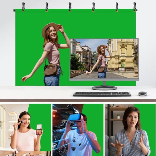 EMART Green Screen Backdrop Kit with Reverse Folding Base, 5x6.5ft Photo Greenscreen Background with Portable T-Shape Stand and 5 Clamps for Photography, Photoshoot, Studio Video Recording, Streaming