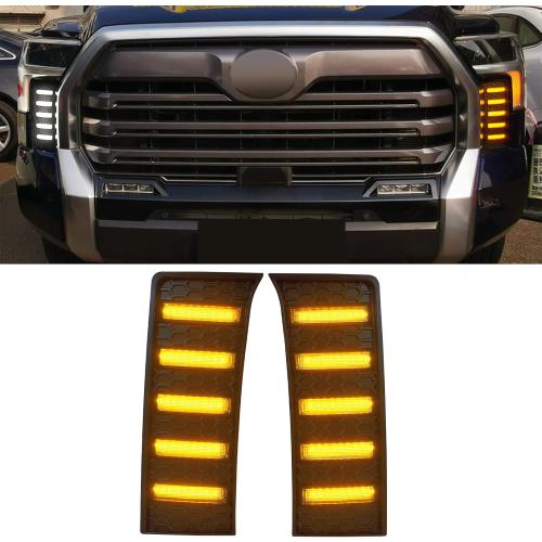 LED Daytime Running Lights For 2022 2023 2024 Tundra Fog Lights Toyota tundra CrewMax SR SR5 Limited DRL fog lights Assemblies Replacement black lens (DRL2)