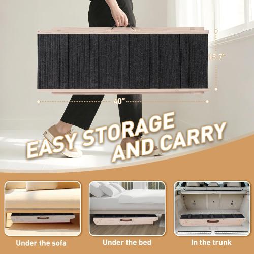 Dog Ramp for Bed - Foldable Small to Large Dog Ramp for Couch - 6 Adjustable Height from 12 to 24 - Stairs with High Traction Mat - Wooden Portable Ramp for Dogs to Get on Bed Couch Car Up to 200LBS