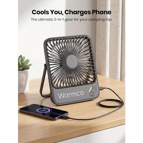 Warmco 10000mAh Portable Travel Fan 7-inch, Max 24H Runtime, Ultra-thin Quiet Rechargeable Battery Operated Desk Fan with Digital Display for Camping, Office, Bedroom, Cruise Essentials