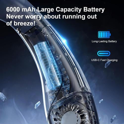 Neck Air Conditioner Fans That Blow Cold Air, 6000 mAh Battery Operated Wearable Cooling Device Fan, Bladeless, Rechargeable Fan, Blue
