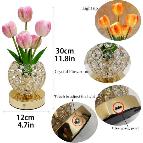 Tulip Lamps, Flower Table Lamp with USB Charging, Touch Lam LED Analog Tulip Night Light with Vase, Gift for Mom for Mothers Day,Xmas,Birthday (Pink)