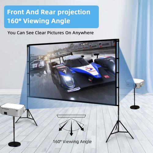 TOWOND Projector Screen with Stand, 100 inch Outdoor Projector Screen Portable Indoor Projection Screen 16:9 4K Rear Front Movie Screen with Carry Bag for Home Backyard Theater 100 inch