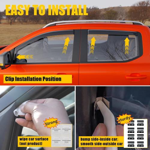 Visor Rain Guards Compatible with 2024 2025 2026 Ford Ranger Front and Rear in-Channel Window Visors Wind Deflectors Weather Shield for 2026 Ranger 4PCS Accessories