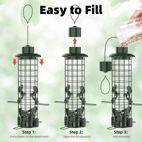 Squirrel Proof Bird Feeder,Metal Mesh Bird Feeders for Outdoors Hanging,Gravity Protection Squirrel Proof Wild Bird Feeders with Finch Cardinal Chickadee,3LB Large Capacity,Green
