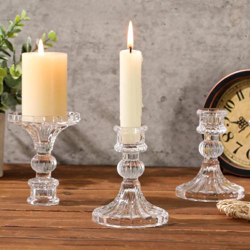 6 Pcs Clear Glass Taper Candle Holders – 4 Ribbed Candlestick Holders for Standard Candles | Elegant Centerpiece for Wedding, Party, Holiday & Home Decor