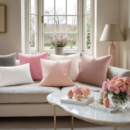 EMEMA Pack of 2 Velvet Throw Pillow Covers Decorative Square Pillowcase Soft Solid Cushion Case for Sofa Bedroom Chair Car 18x18 Inch Bright Pink