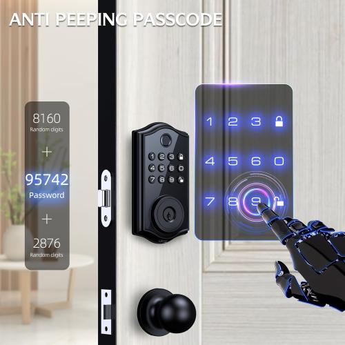 Smart Locks for Front Door,APP Control Keyless Entry Fingerprint Door Lock,Keypad Deadbolt Set with Handle,Easy Installation,Auto-Lock,(Matte Black)