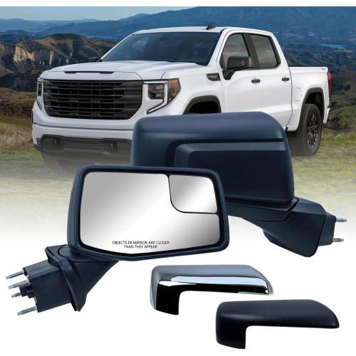 Passenger Right Side Door Mirror Textured Back Cover Power Heated Glass Manual Folding with Temperature and Blind Spot Glass Light For Chevrolet Silverado 1500 from 2019 to 2024