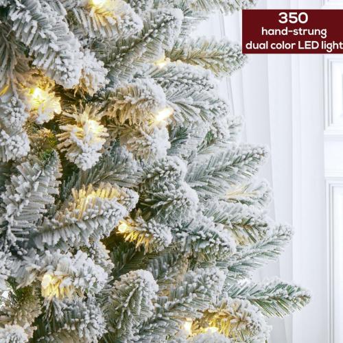 7.5 FT Pre-lit Snow Flocked Christmas Tree Spruce with Remote Control, 350 Warm White Multi-Color Changing LED Lights, Artificial Hinged/Feel Real/Realistic for Home, Dual Color LED