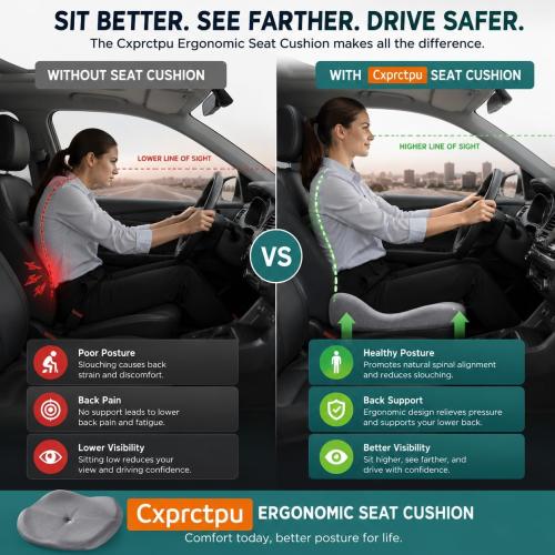 Memory Foam Seat Cushion with Pressure Relief for Office Chair, Car, Wheelchair, and Sofa, Doctor Recommended Orthopedic Cushion for Tailbone Pain, Sciatica, Hip Back Support, Non Slip, Grey