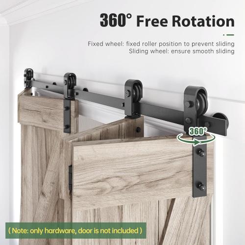 52 Bifold Sliding Barn Door Hardware Track Kit,Side Mounted Black J Shape Roller,Smoothly and Quietly,Assembly Easy,Fit Four 12 Bi-Folding Doors (Door Not Included)