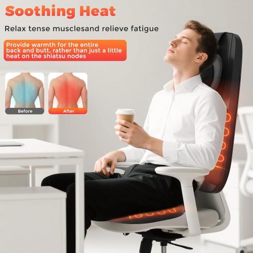belhope Shiatsu Neck and Back Massager with Heat, 4D Kneading Back Massager for Pain Relief Deep Tissue, Comfortable Back Massage for Chair, Massage Mat for Office Home, Gifts for Mother Men Women